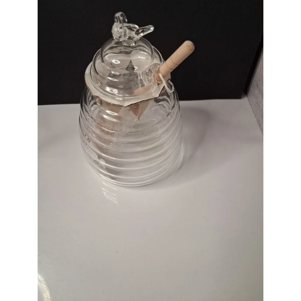 Glass Honey Jar with Wooden Dipper & Bee Topped Lid Beehive Kitchen Decor 5